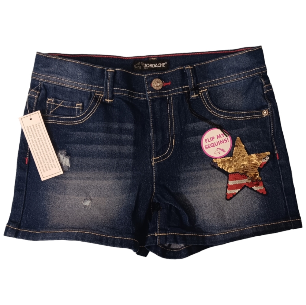 #116 Girls Jordache Denim Shorts With Flip Sequin Star